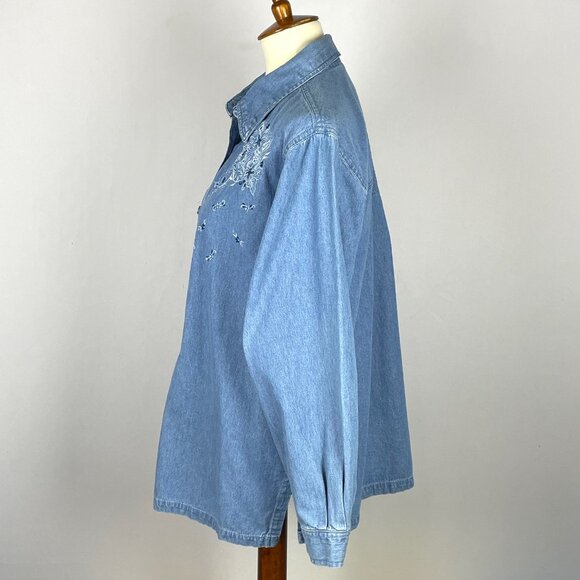 Vtg Passion-I Denim Top Sz L Floral Embroidery Cottagecore Country Western - Picture 5 of 6